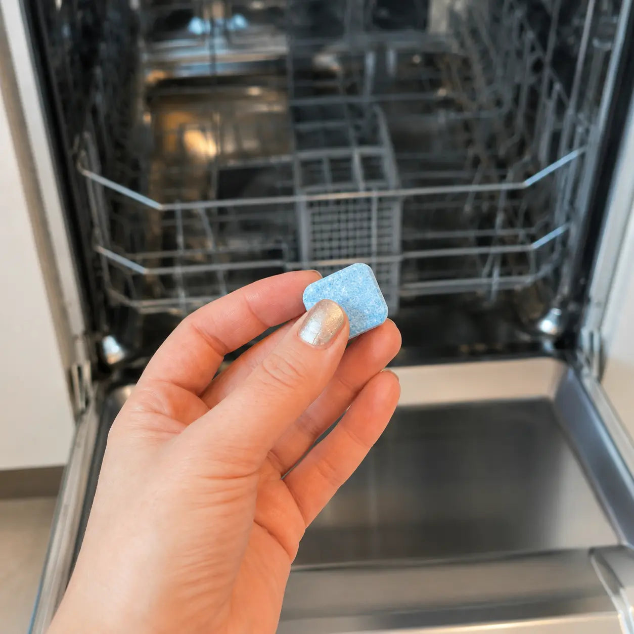One dishwasher cleaner tablet used during a hot cycle