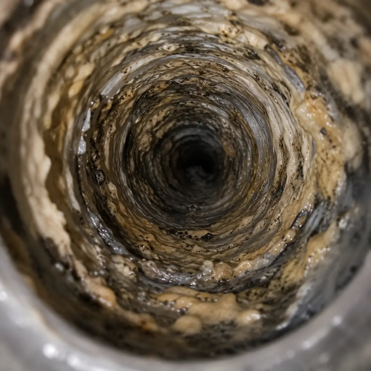 Layered mineral scale grease detergent film and food residue